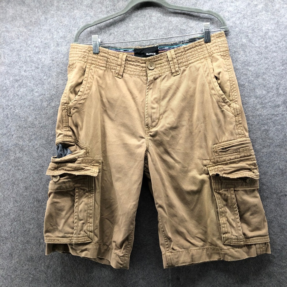 Vintage Y2K Hurley Cargo Shorts Mens 32 Tan Brown Southwestern Trim Surf Skate